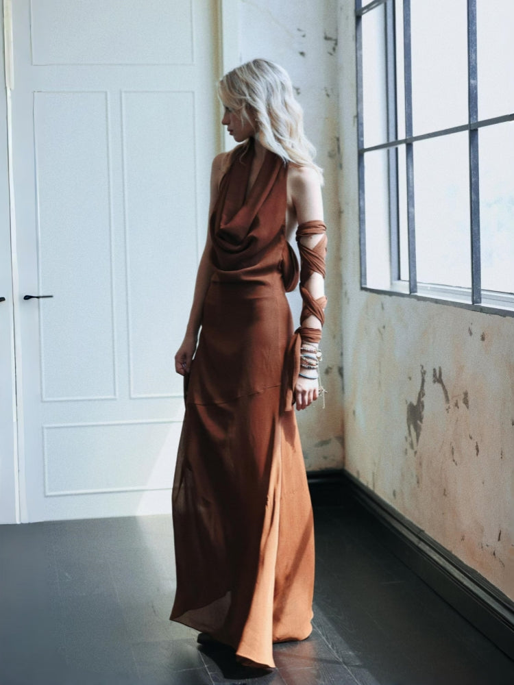 Shieratt Artemisia Halter Neck Backless Maxi Dress With Ribbon