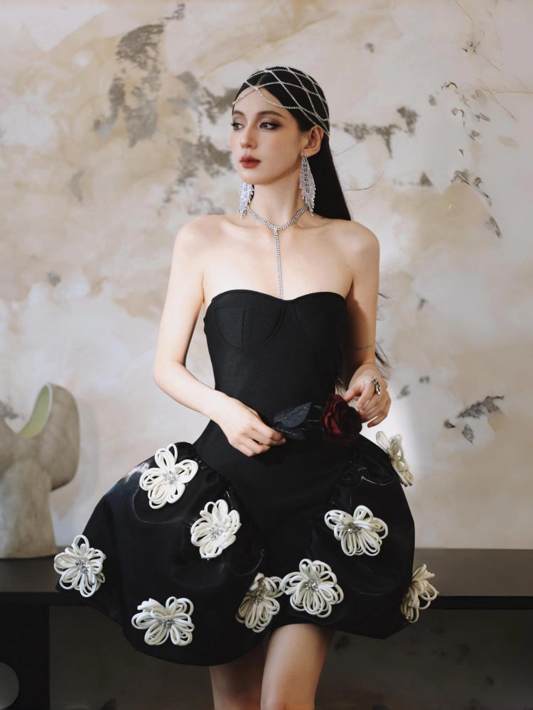 Dollytang Florence Strapless Flower Patchwork Bandage Mesh Mini Dress dollytang Dollytang Florence Strapless Flower Patchwork Bandage Mesh Mini Dress dollytang