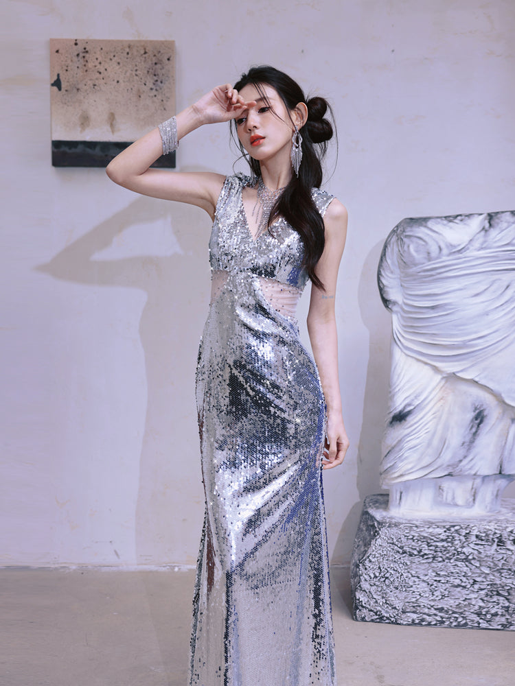 Dollytang Audrey Sequin Hooded Maxi Dress