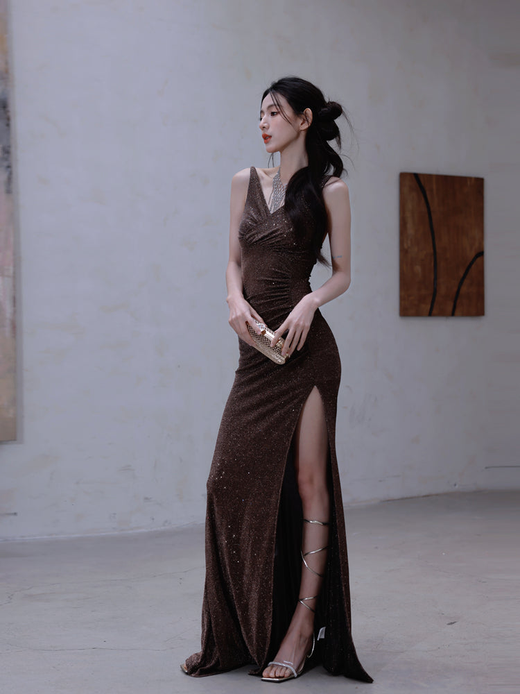 Dollytang Dawn Open Back Fine Glitter Maxi Dress dollytang Dollytang Dawn Open Back Fine Glitter Maxi Dress dollytang