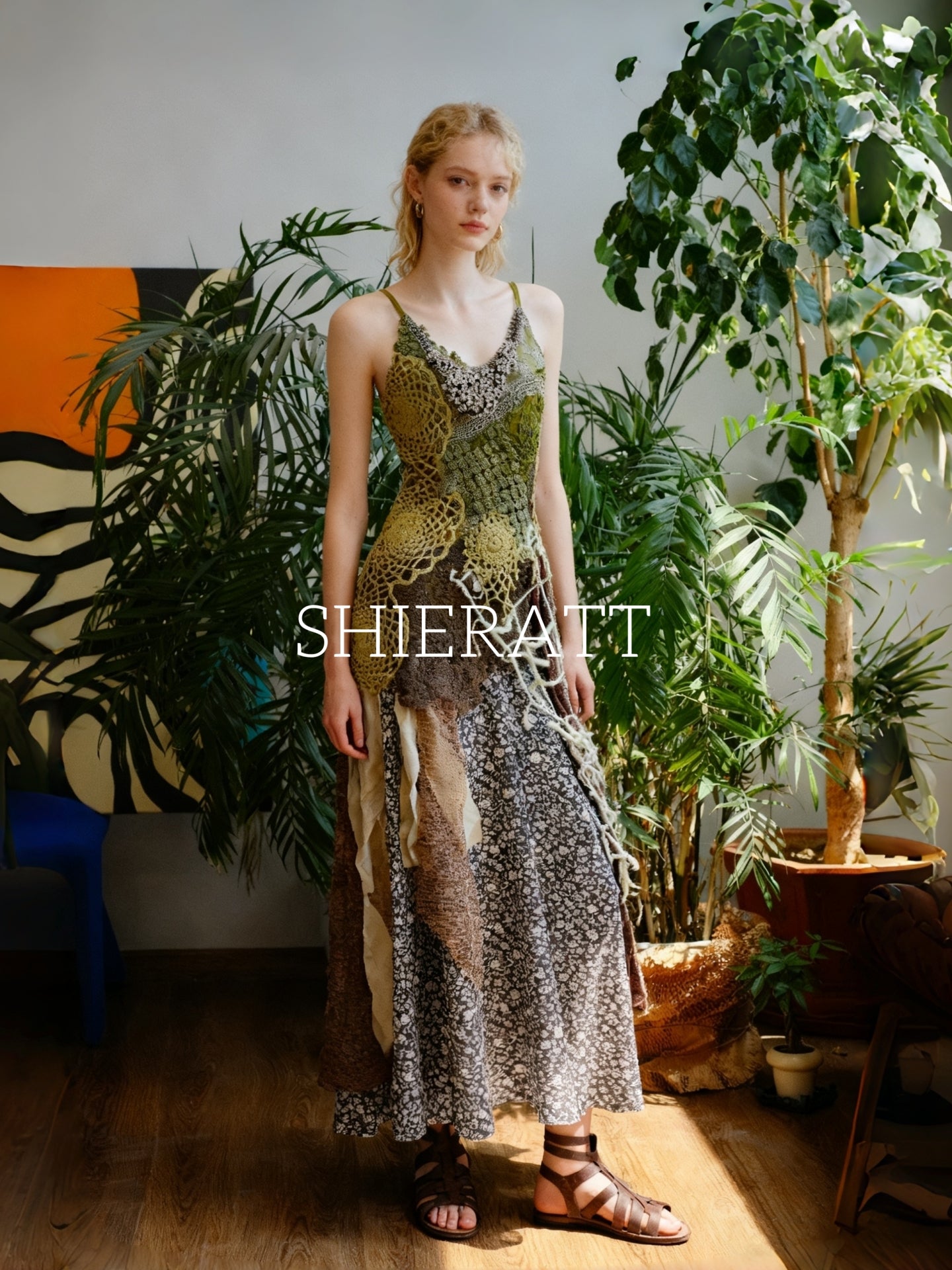 Shieratt Asymmetri Hooked Embroidery Knitted Midi Dress