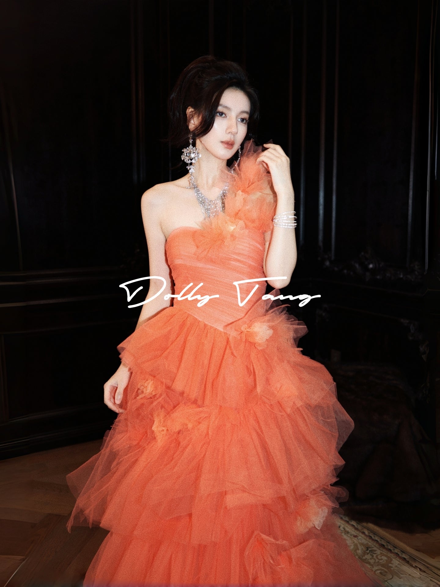 Dollytang Fiesta One Shoulder Tiered Maxi Dress With 3D Floral