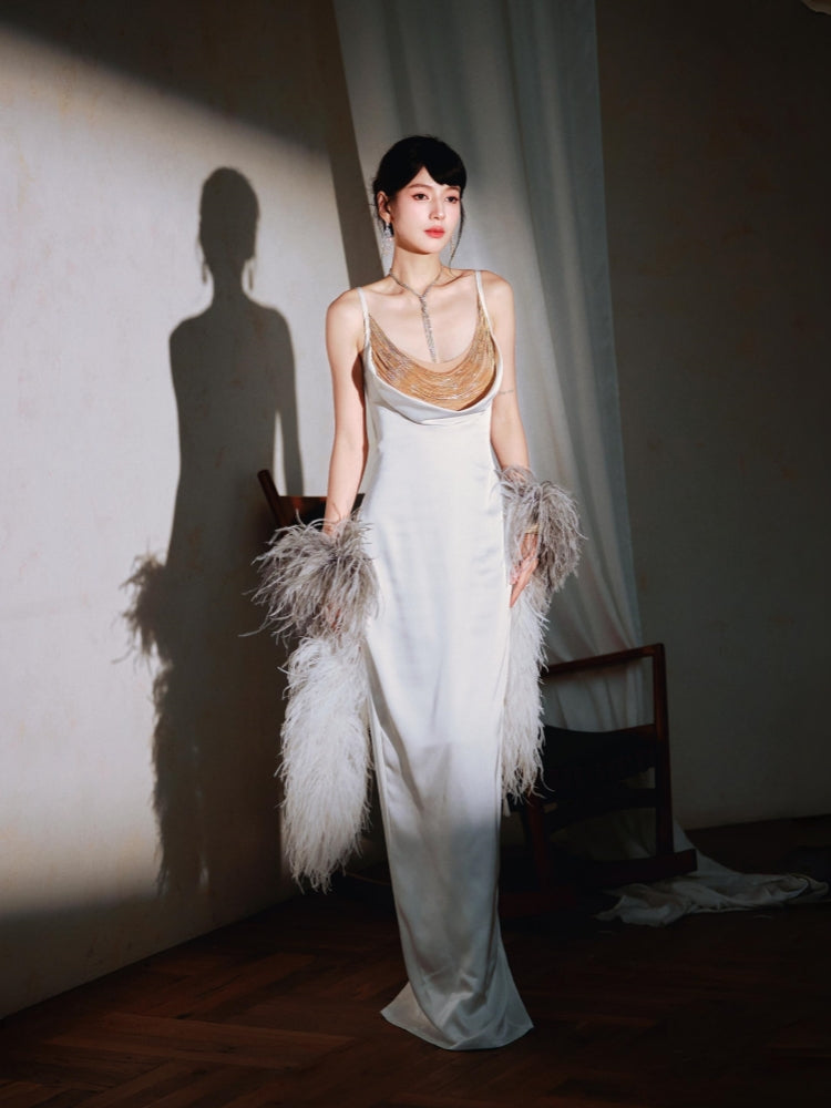 Dollytang Floating Dream Spaghetti Metal Chain Maxi Dress