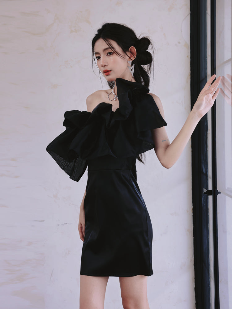 Dollytang Mavis One Shoulder Ruffle Satin Mini Dress dollytang Dollytang Mavis One Shoulder Ruffle Satin Mini Dress dollytang
