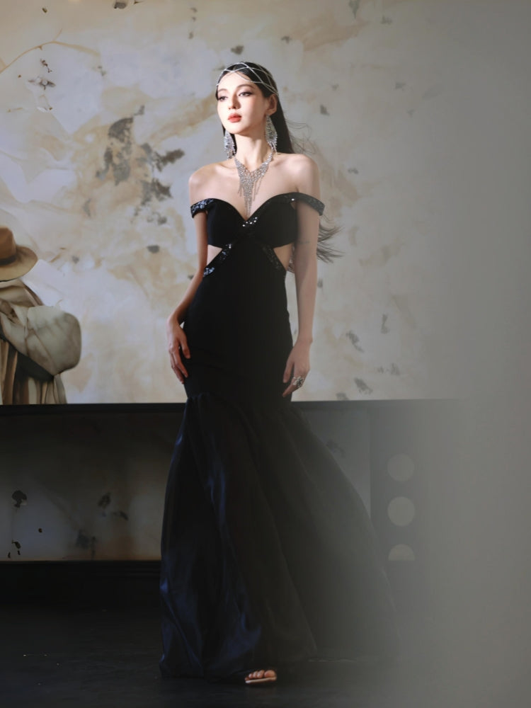 Dollytang Erin Cut-out Patchwork Gauze Bandage Maxi Dress