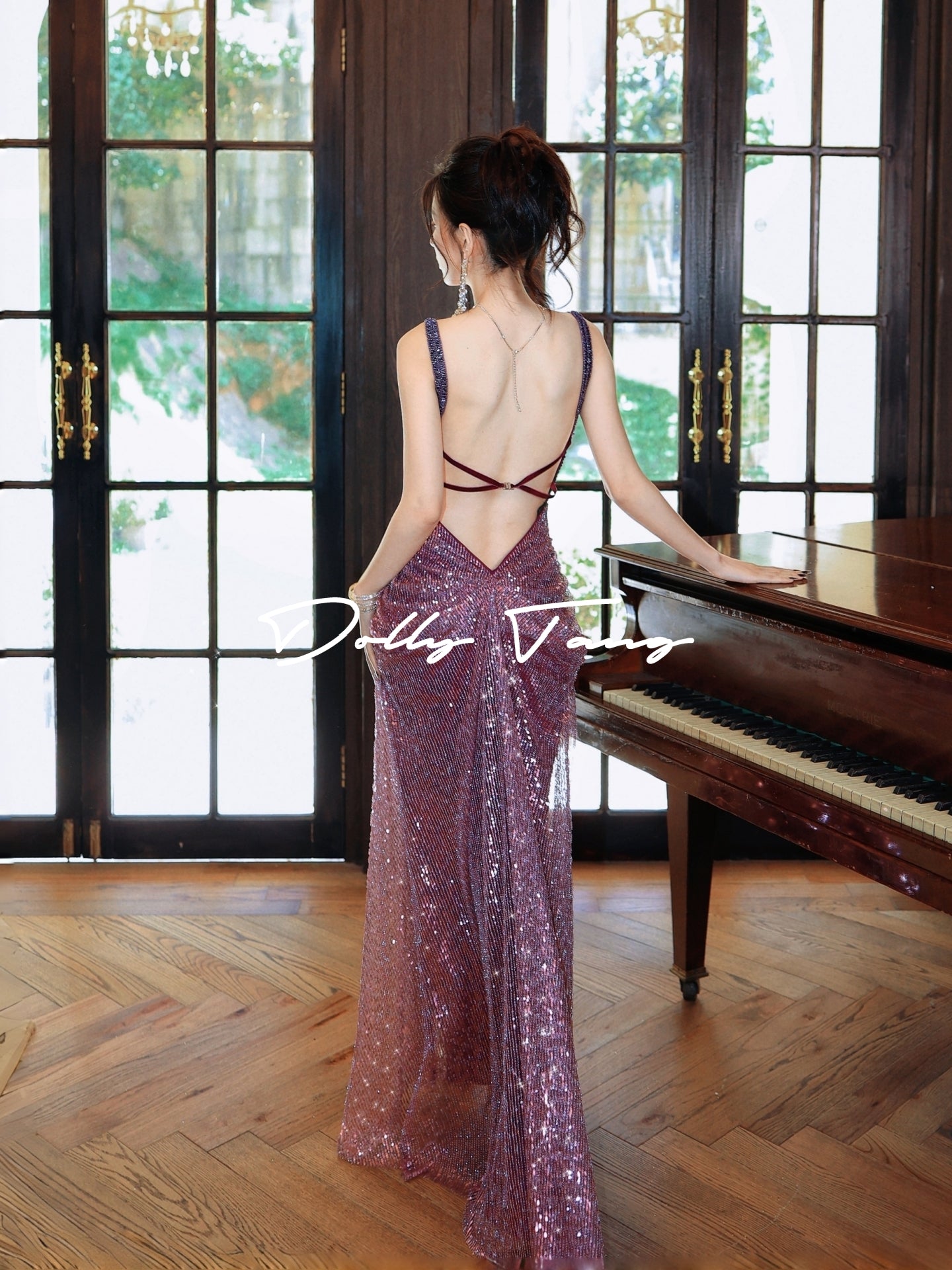 Sparkle Purple Butterfly Backless Party Dress