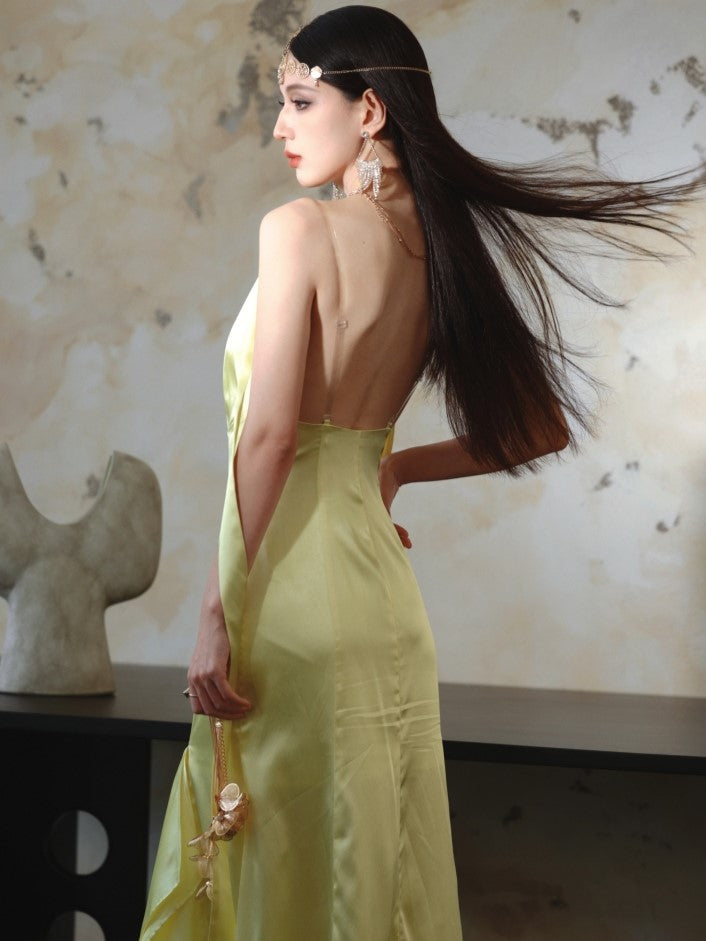 Dollytang Faithe Spaghetti Split Satin Maxi Dress