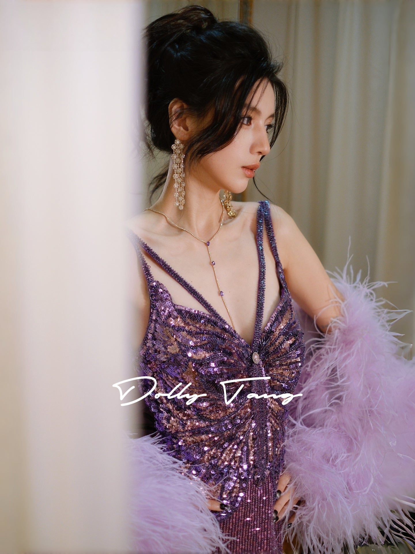 Sparkle Purple Butterfly Backless Party Dress