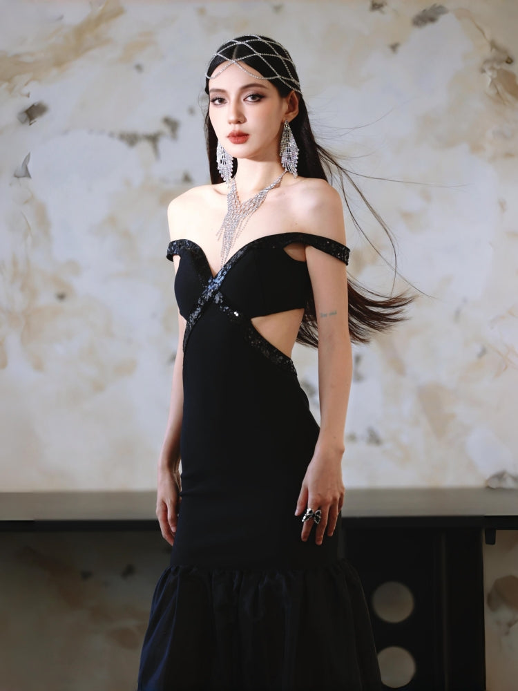 Dollytang Erin Cut-out Patchwork Gauze Bandage Maxi Dress