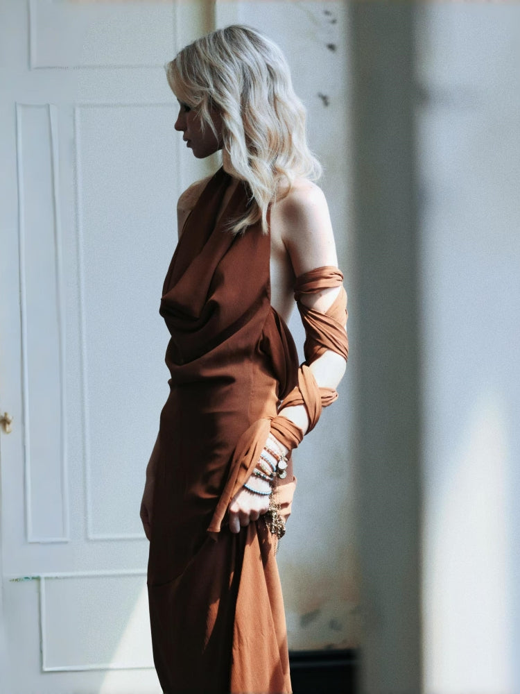 Shieratt Artemisia Halter Neck Backless Maxi Dress With Ribbon