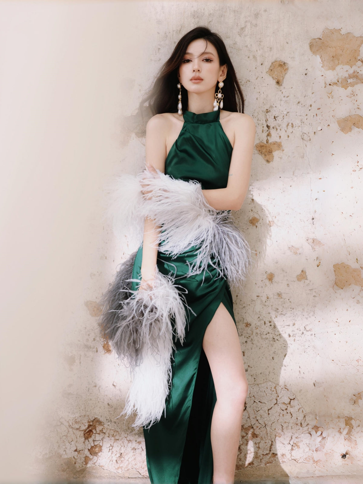 Dollytang Penny Halter And Ribbon Maxi Satin Dress