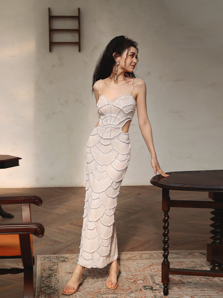 Dollytang Amy Pearl Sequin Embellished Cutout Midi Dress