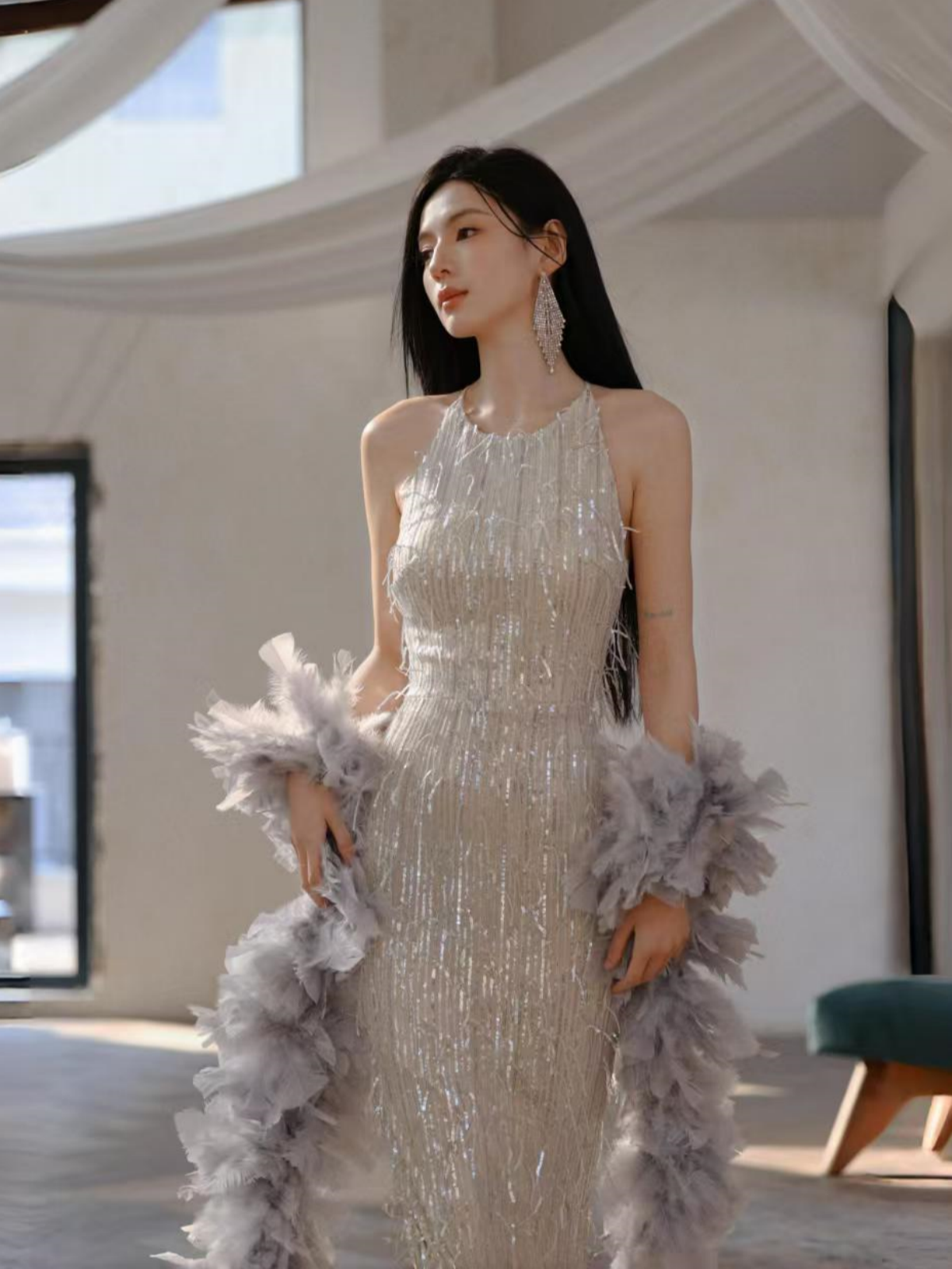 Dollytang Journey Halter Backless Tassel Maxi Dress