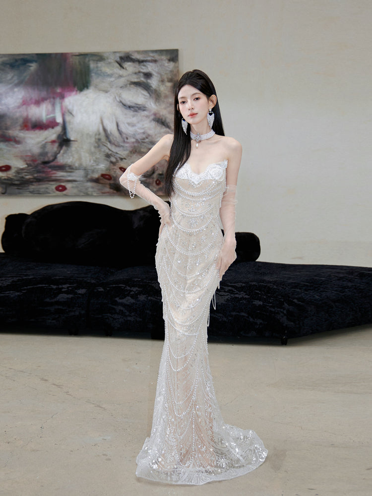 Dollytang Queena Strapless Pearl Maxi Dress