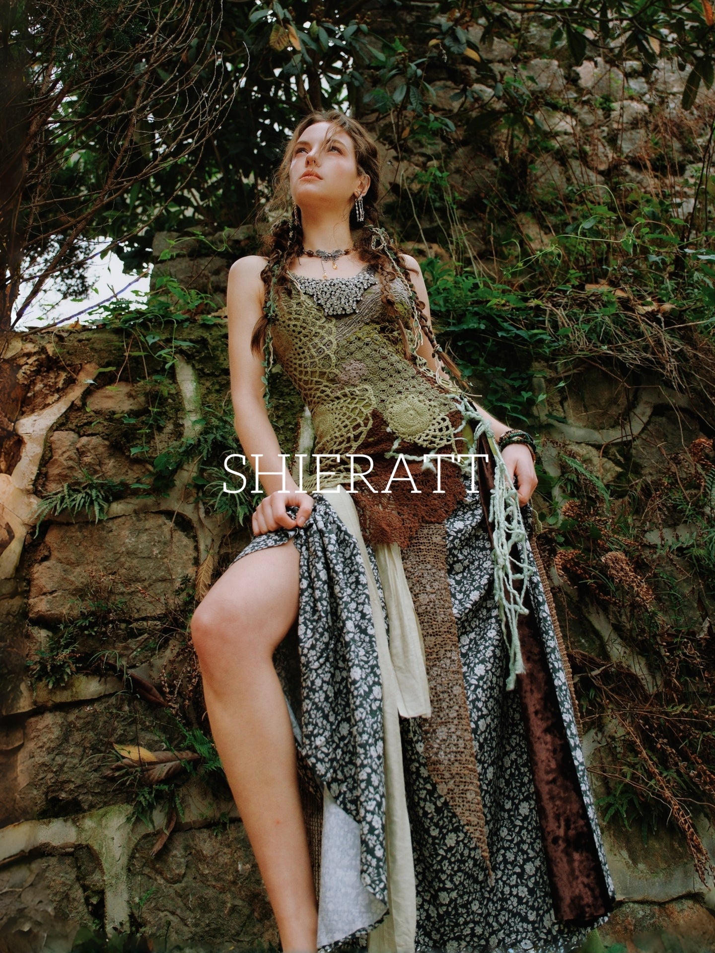 Shieratt Asymmetri Hooked Embroidery Knitted Midi Dress