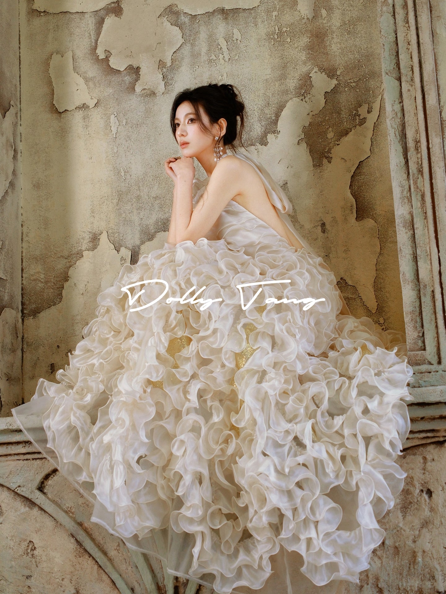 Puff Organza 3D Ruffle Open Back Evening Dress