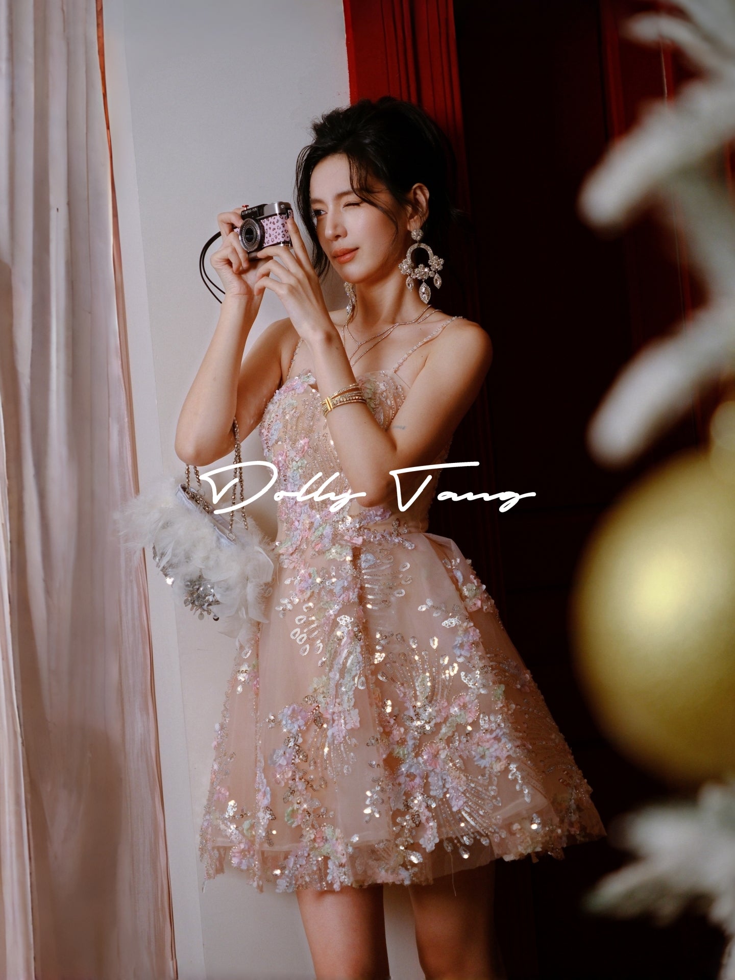 Dollytang Rosenebel Spaghetti Sequin Mini Dress
