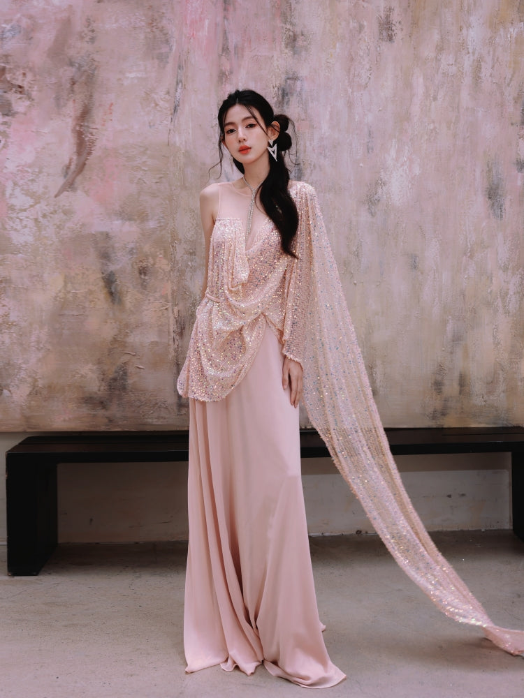 Dollytang Jessica Irregularity Sequin Patchwork Tulle Maxi Dress