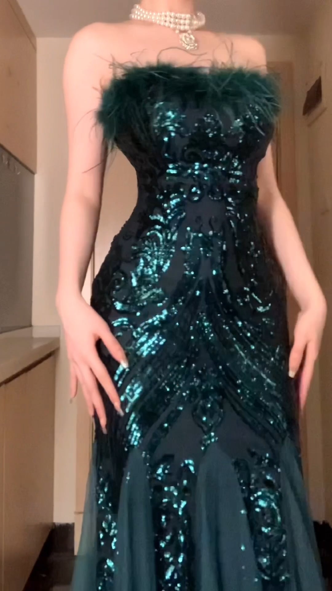 Dollytang Meroy Feather Sequin Fishtail Dress dollytang Dollytang Meroy Feather Sequin Fishtail Dress dollytang