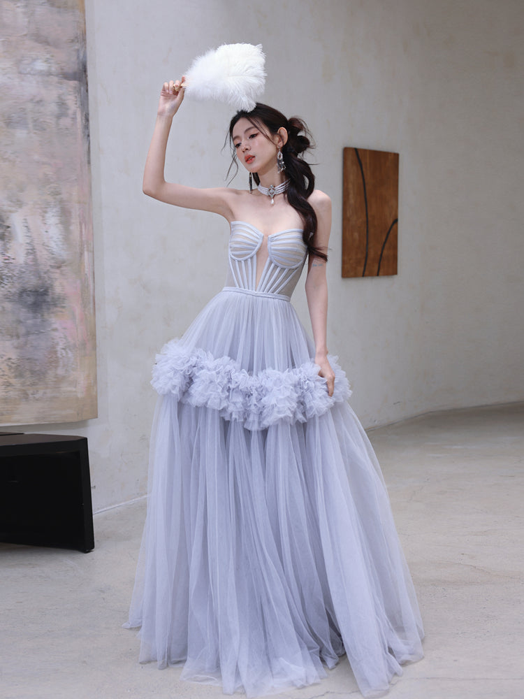 Dollytang Eudora Strapless Patchwork Tulle Maxi Dress