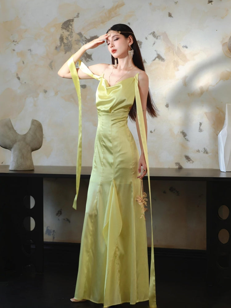 Dollytang Faithe Spaghetti Split Satin Maxi Dress