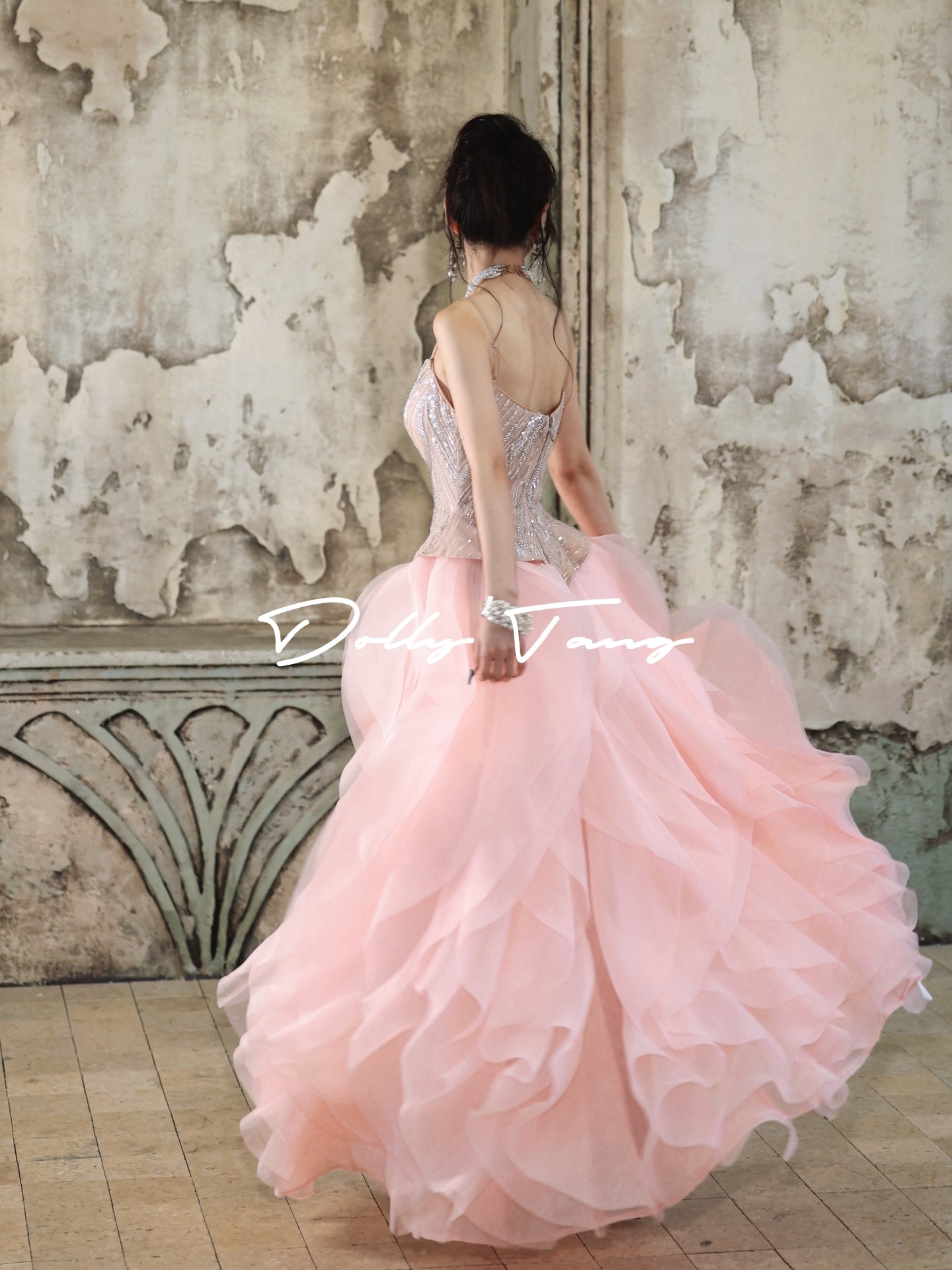Lillian Flowy Tiered Tulle Sparkle Corset Prom Dress