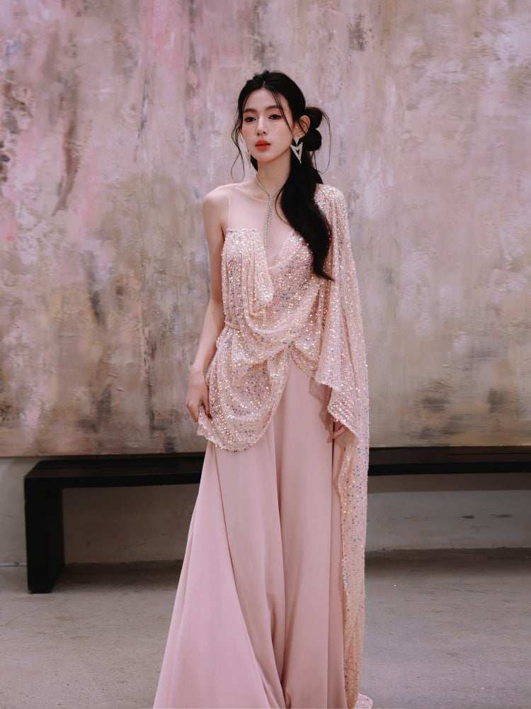 Dollytang Jessica Irregularity Sequin Patchwork Tulle Maxi Dress