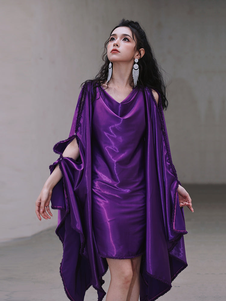 Dollytang Donna Shawl Style With Furred Hem Mini Dress