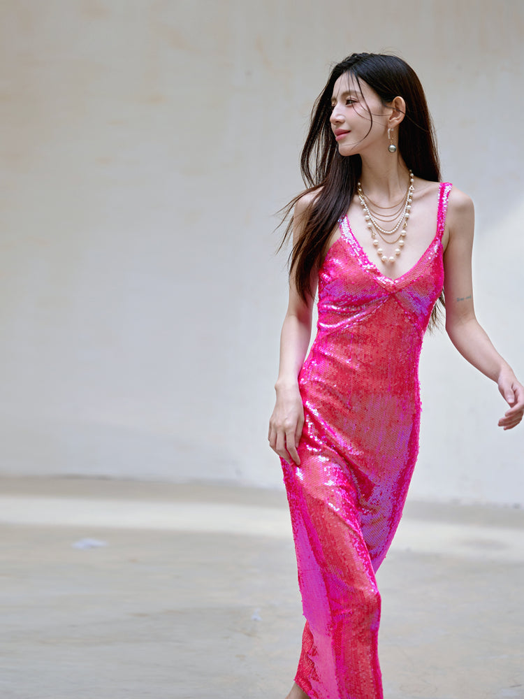 Dollytang Hulda Hot Pink Sequin Maxi Dress