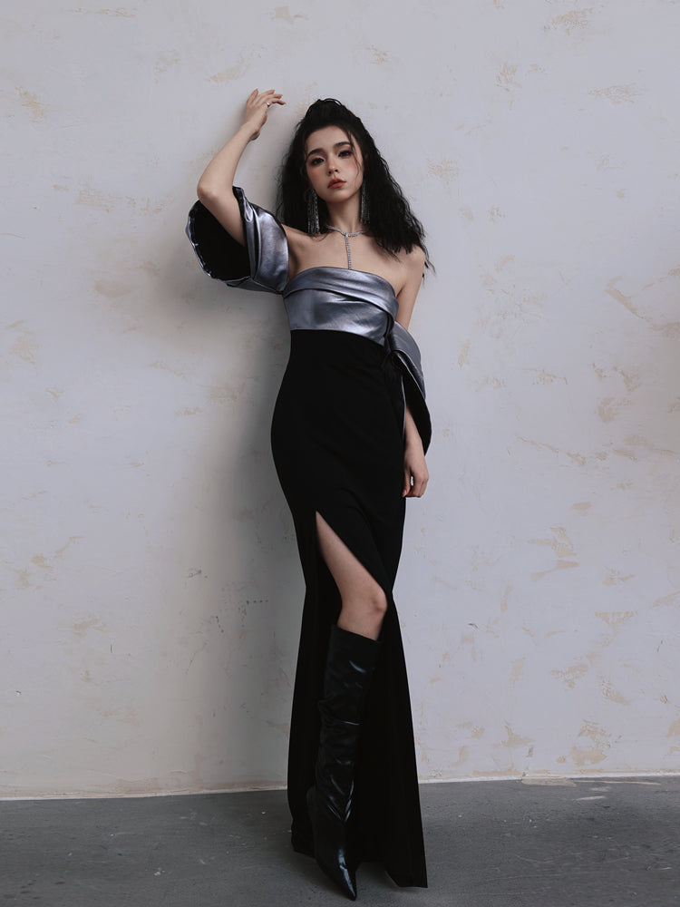 Dollytang Beatrice Metallic Splice Maxi Dress