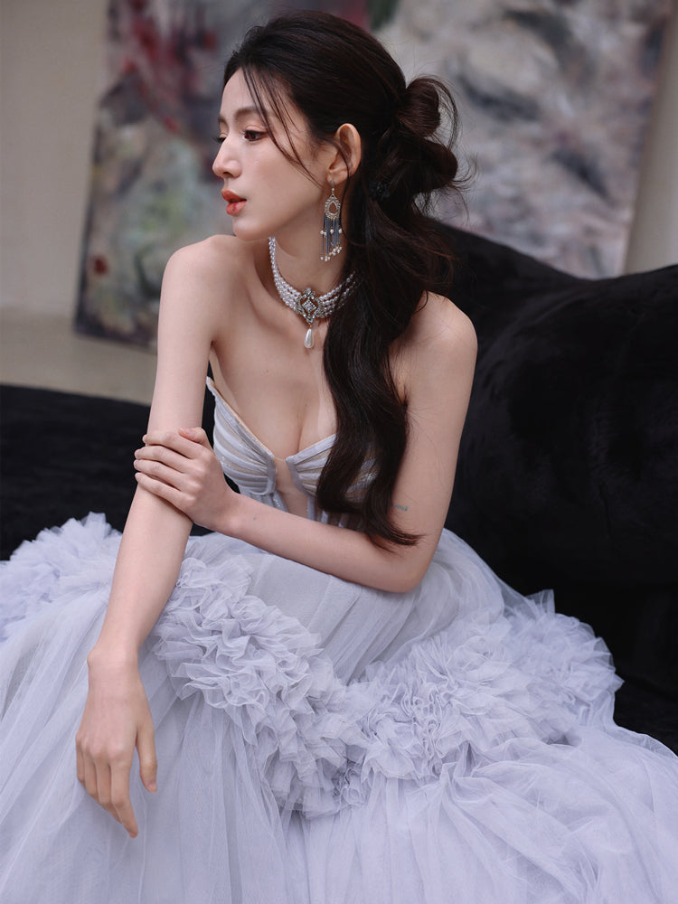 Dollytang Eudora Strapless Patchwork Tulle Maxi Dress