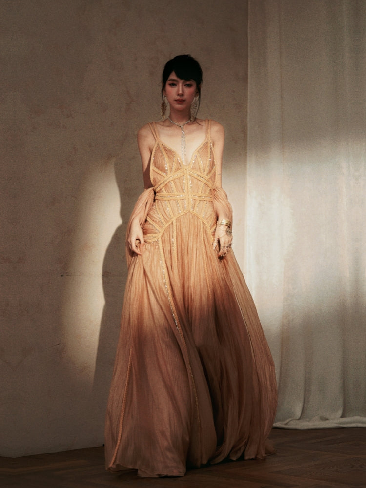 Dollytang Apocalypse Heavy Handwork Rhinestone Ribbon Maxi Dress