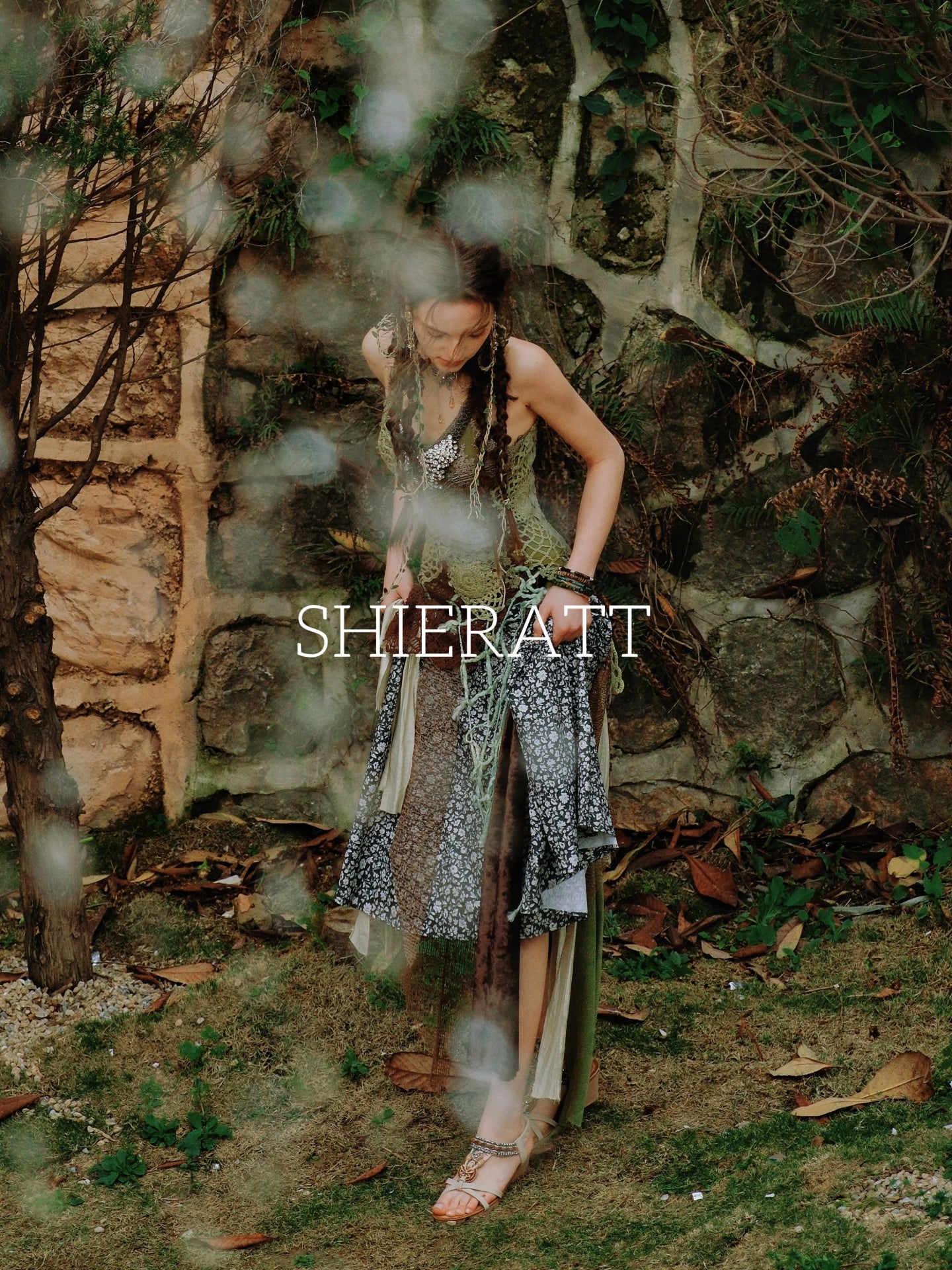 Shieratt Asymmetri Hooked Embroidery Knitted Midi Dress