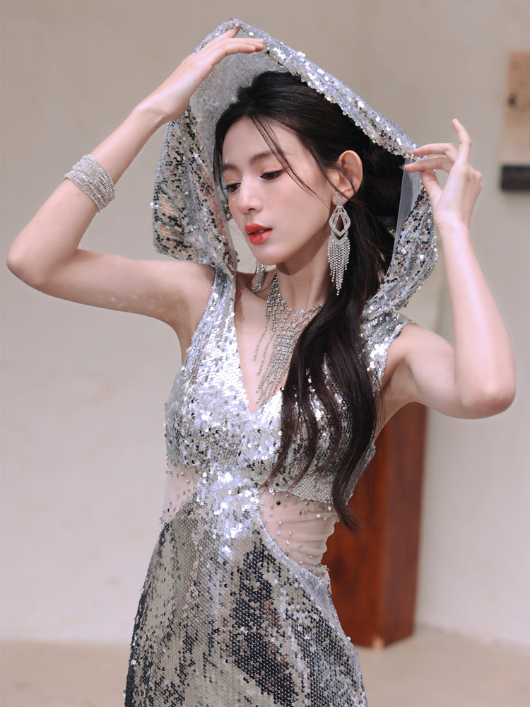 Dollytang Audrey Sequin Hooded Maxi Dress dollytang Dollytang Audrey Sequin Hooded Maxi Dress dollytang