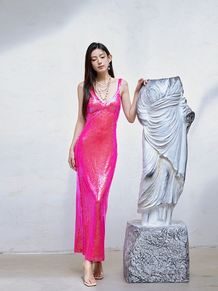 Dollytang Hulda Hot Pink Sequin Maxi Dress dollytang Dollytang Hulda Hot Pink Sequin Maxi Dress dollytang