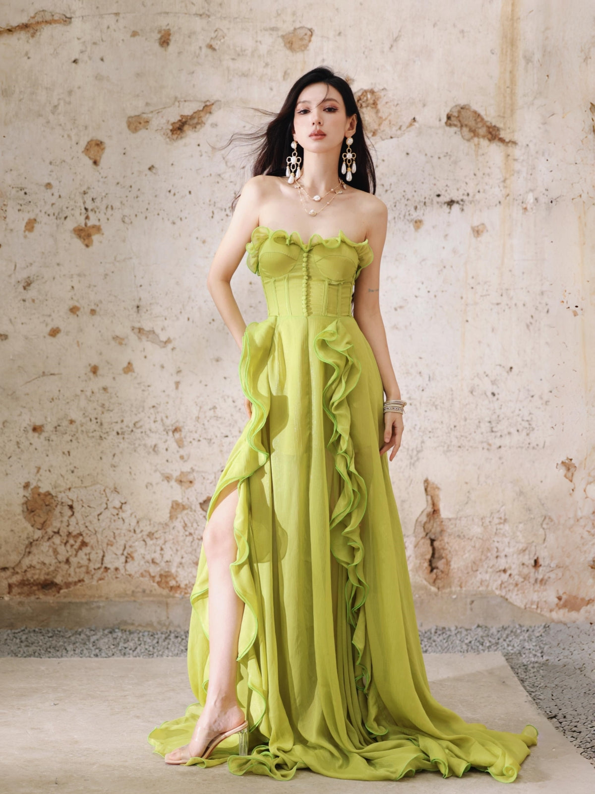 Dollytang Theresa Strapless Ruffle Maxi Chiffon Dress – dollytang