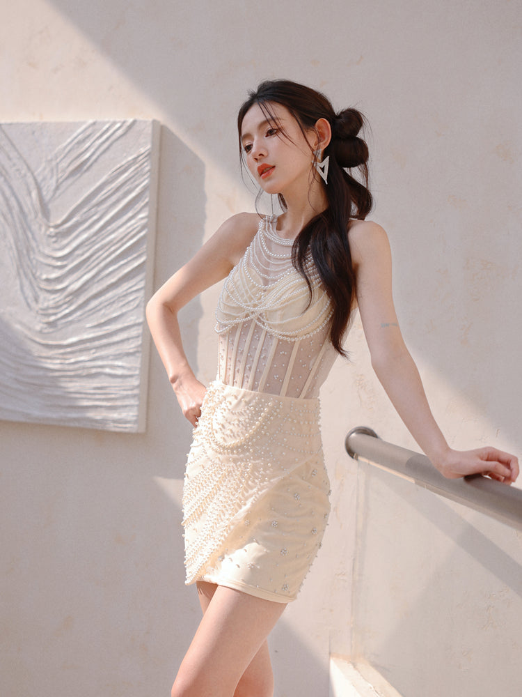 Dollytang Anna Pearl Embellished Mini Dress